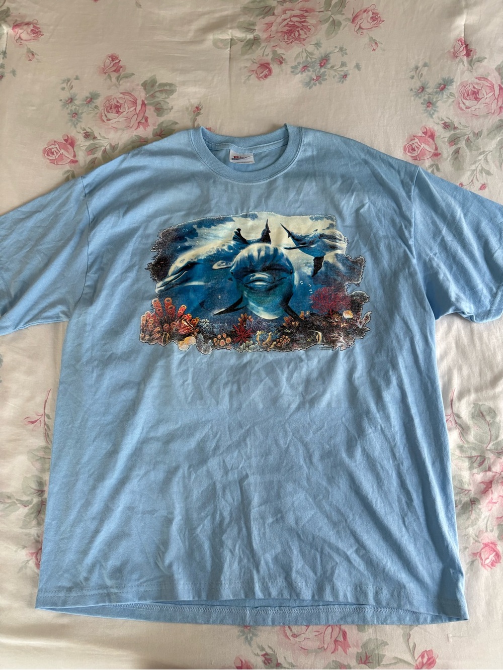 Light Blue Graphic Dolphin Print Men’s T-Shirt